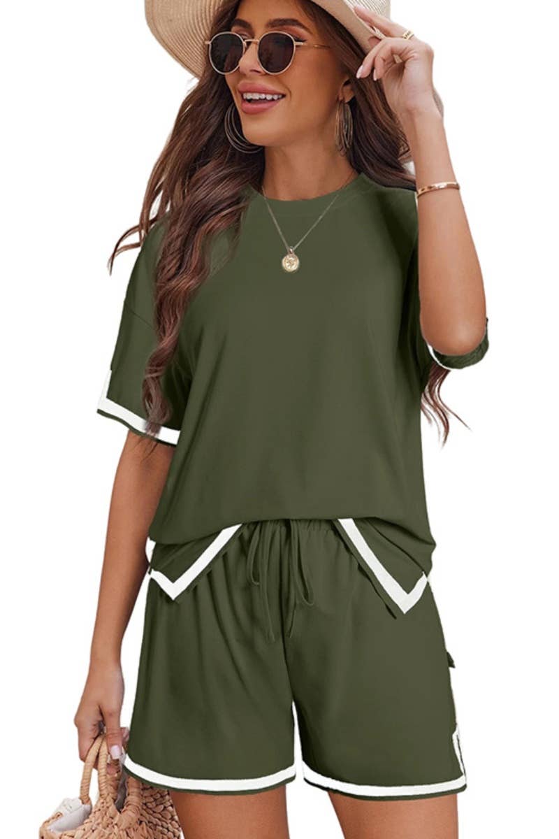 CWSS0719_CONTRASTING SHORT-SLEEVED TOPS SHORTS