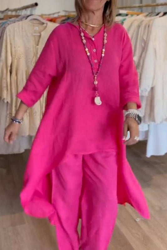 CWSTB1400_SOLID COLOR LONG-SLEEVED COTTON AND LINEN SUIT