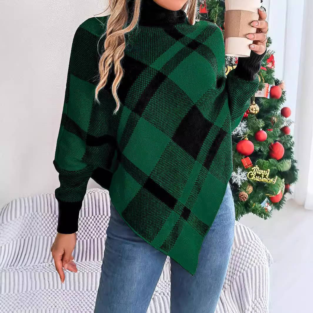 CASUAL CHECKERED TURTLENECK LONG-SLEEVED SWEATER