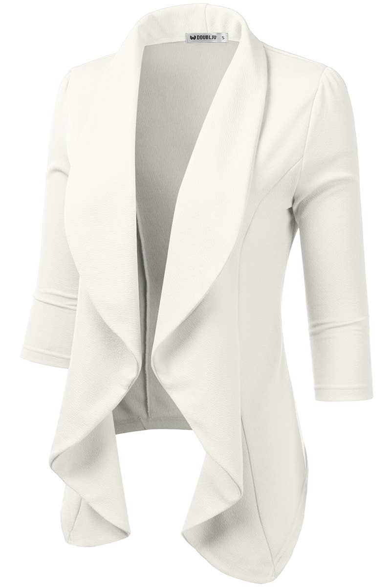CWOBL089_Casual Work 3/4 Sleeve Open Front Blazer