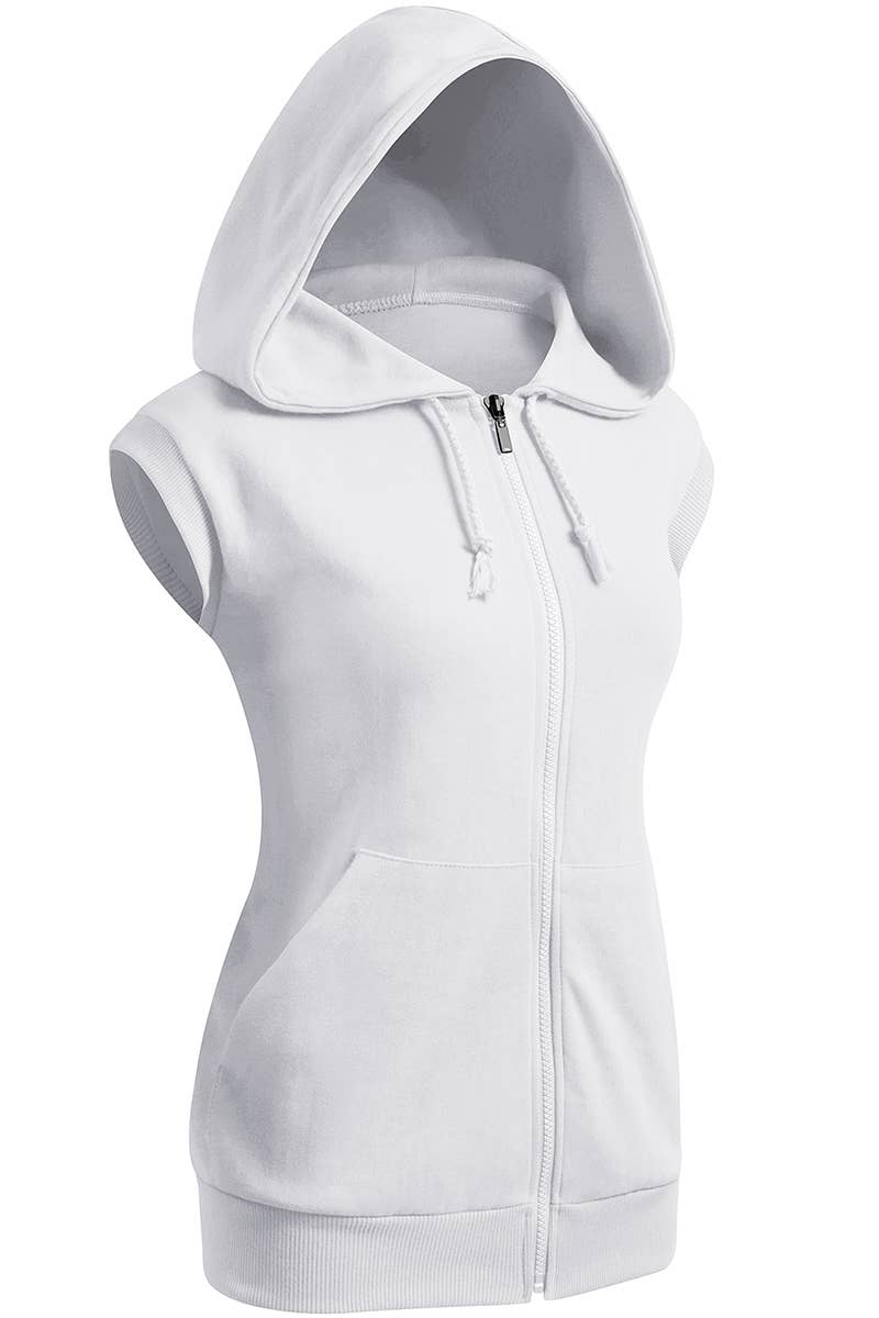 KWOHOSL003_Sleeveless Hoodies Basic Hoodie Zip Up