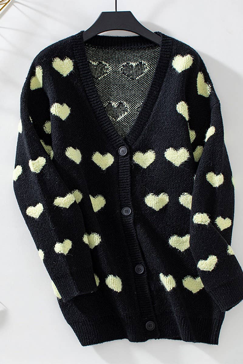 CWOCAL0856_EMBROIDERED HEART MID-LENGTH BUTTON KNIT CARDIGAN