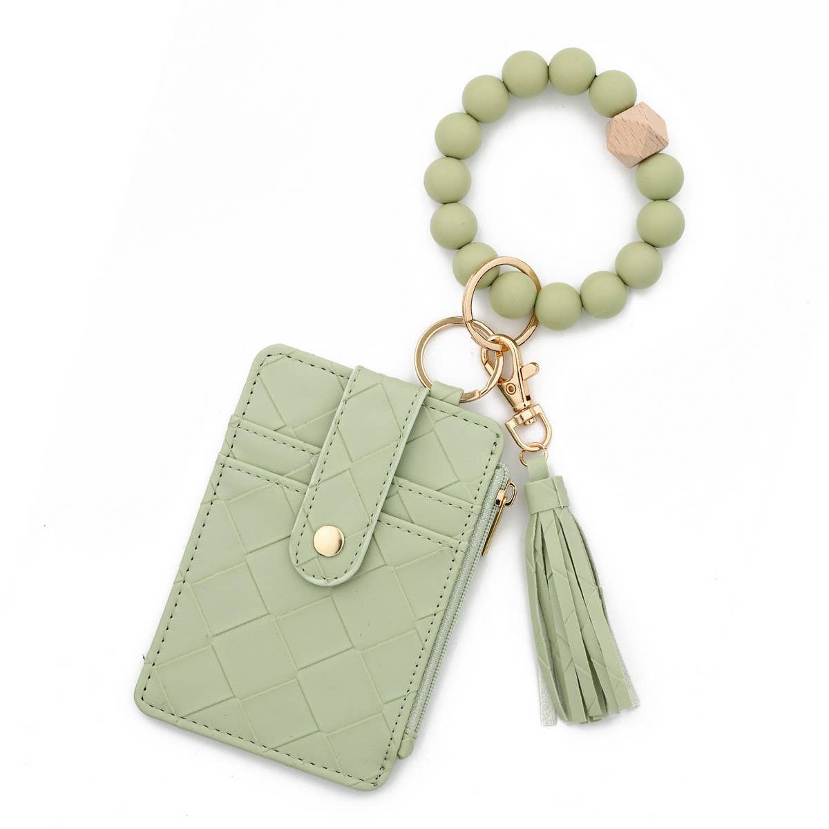 Plaid PU Card Wallet with Silicone Bead Keychain_CWAB4970