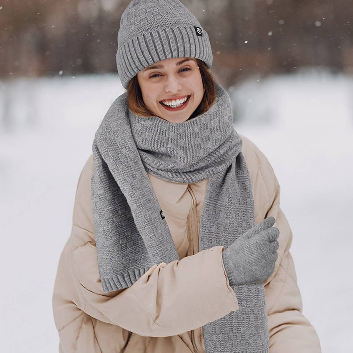 WINTER OUTDOOR WARM KNITTED PLAID THREE-PIECE SUIT