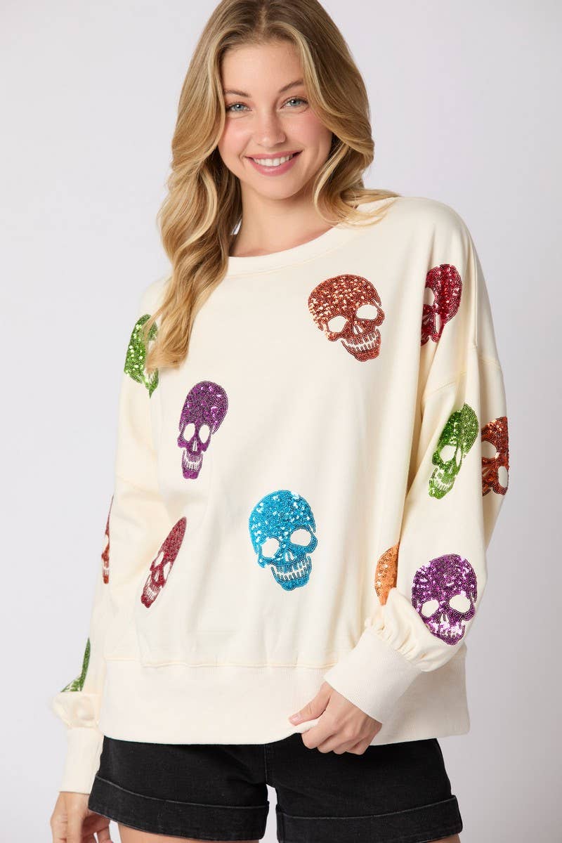 CWTBLL01228_HALLOWEEN SKULL SEQUINED SWEATSHIRT
