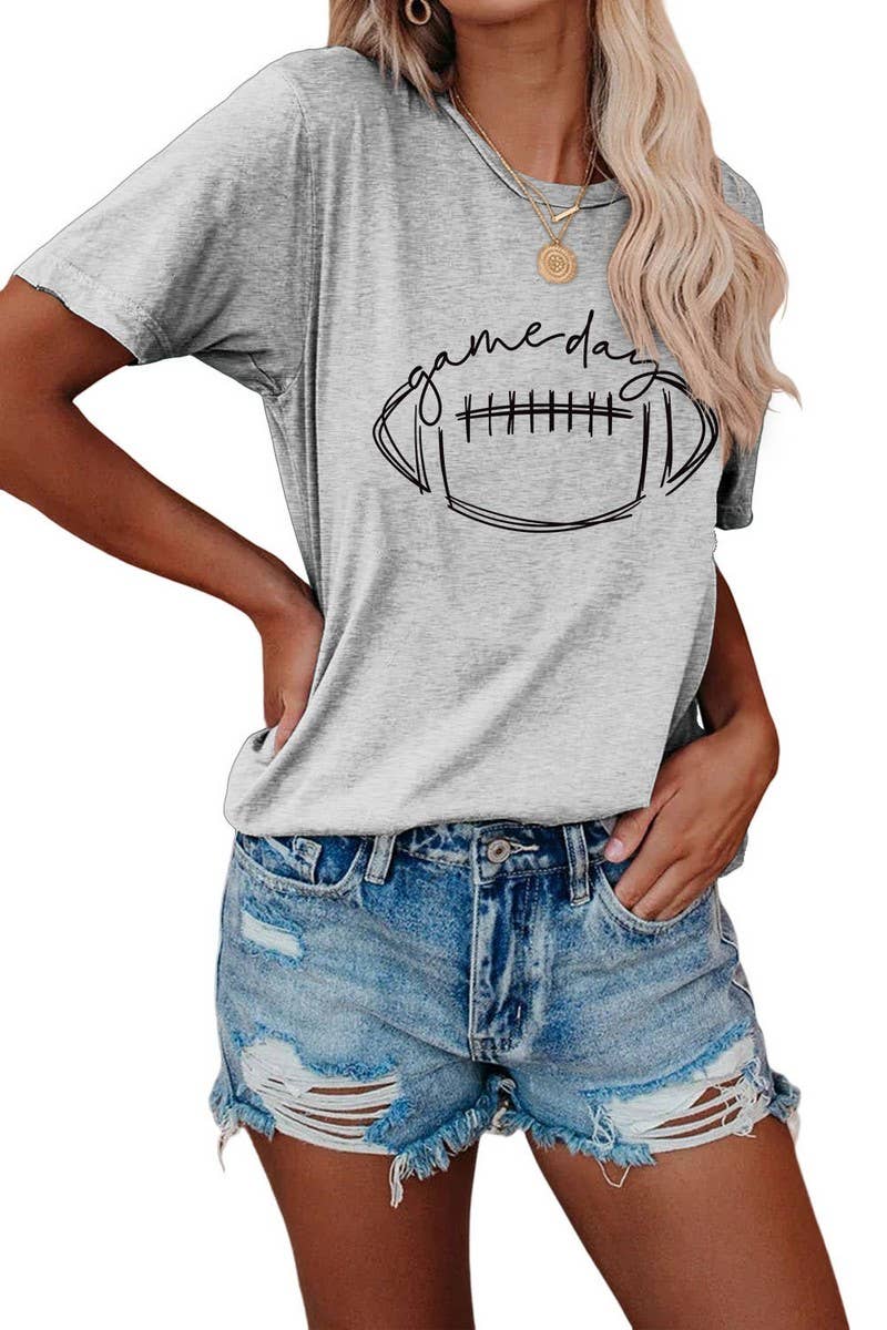CWTTS0587_WOMEN GAME DAY PRINTING SHORT SLEEVE T SHIRT TOP