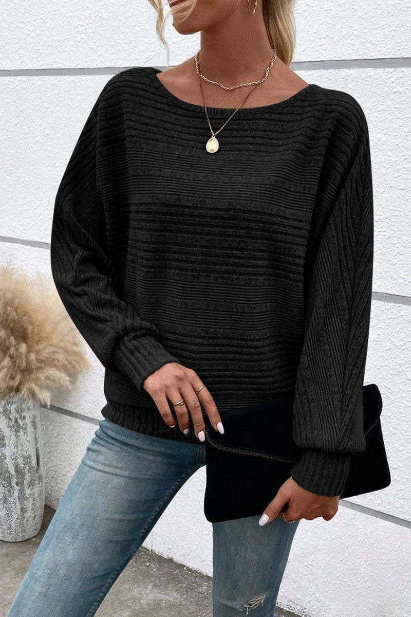 CWTBLL4012_RIBBED CREW NECK BATWING SLEEVE TOP