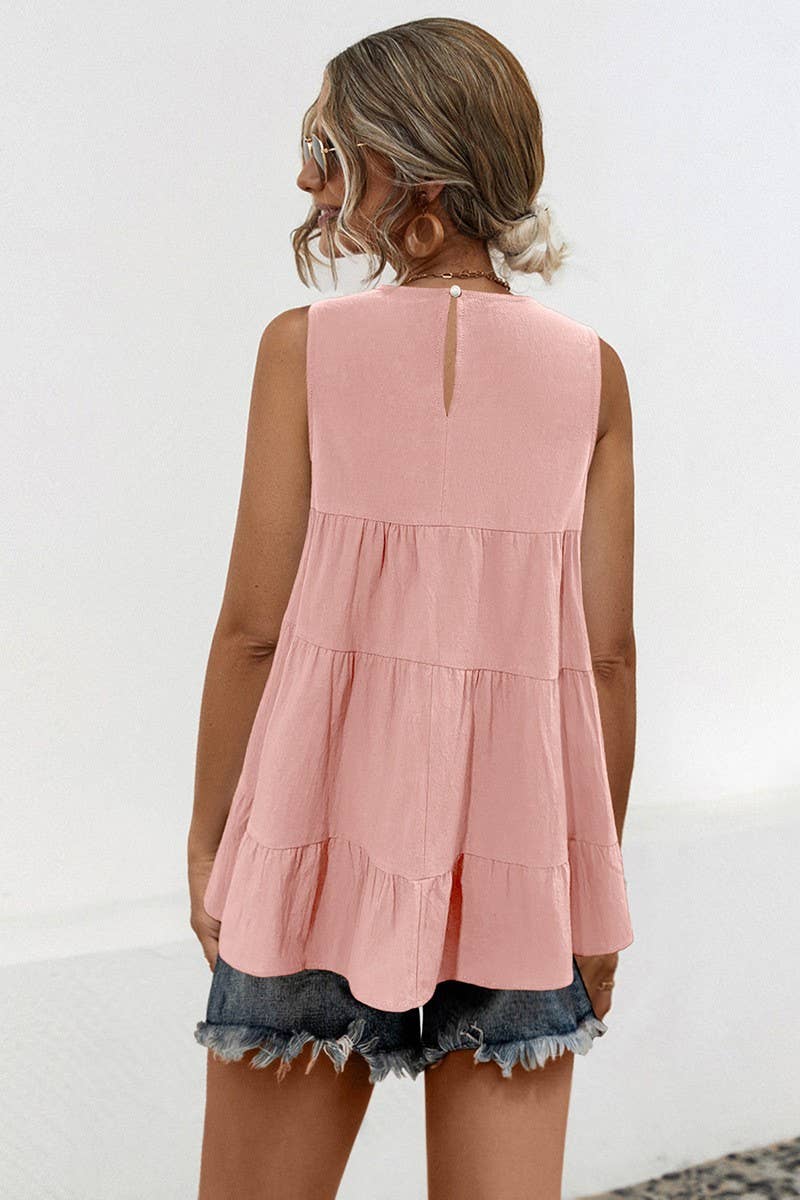 CWTBLS1597_LOOSE ROUND NECK SLEEVELESS VEST WITH LARGE SWING