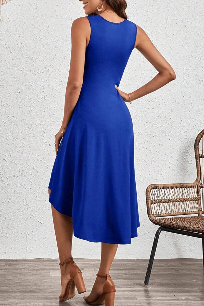 CWDSD7523_SUMMER FASHION SOLID COLOR CRUMPLED DRESS