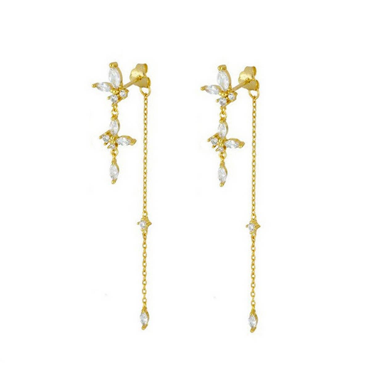 GEOMETRIC ZIRCON OCTAGONAL CHAIN EARRINGS