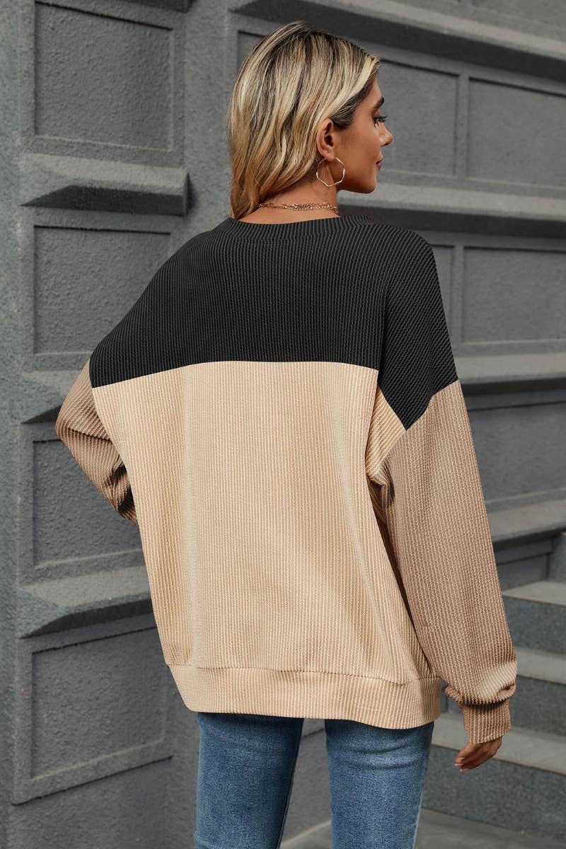 CWTBLL1885_FALL CREW NECK LONG SLEEVE COLOR CONTRAST TOP