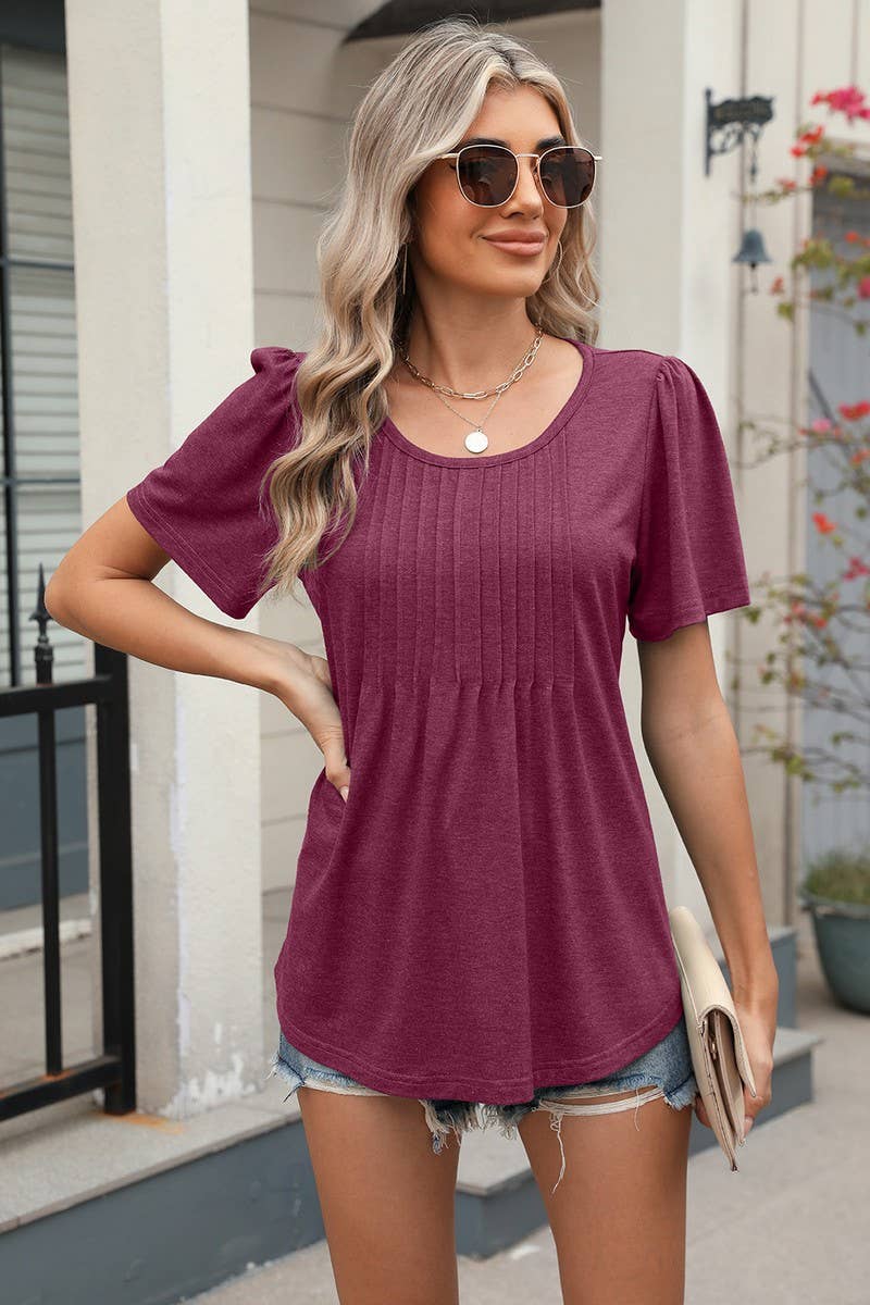 CWTBLS1697_ROUND NECK LOOSE SHORT SLEEVE T-SHIRT TOP