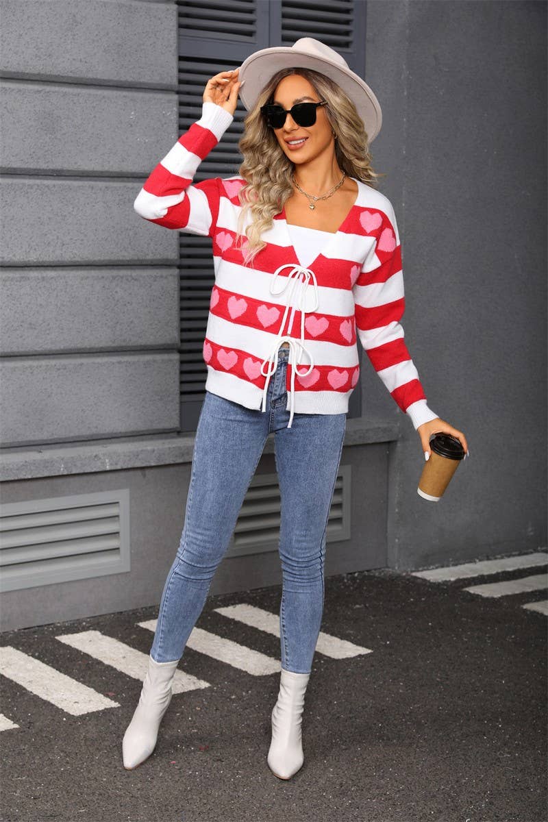 CWOCAL00798_COLORBLOCK HEART TIE FRONT KNIT CARDIG