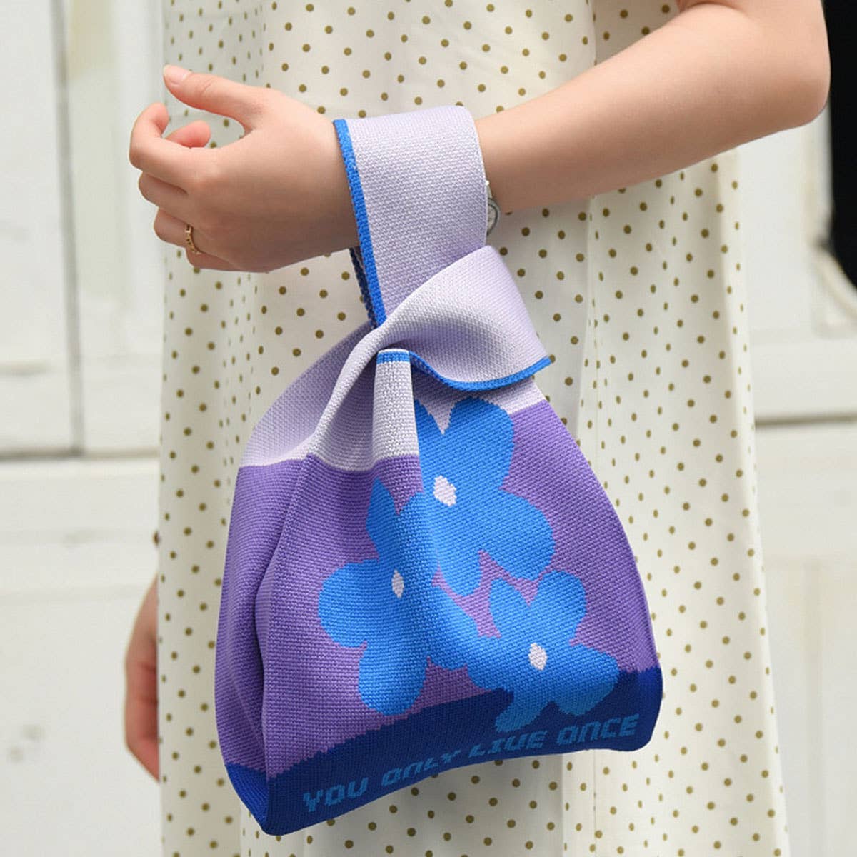 FLORAL PRINT CROCHET HANDBAG SMALL TOTE BAG_CWAB0882