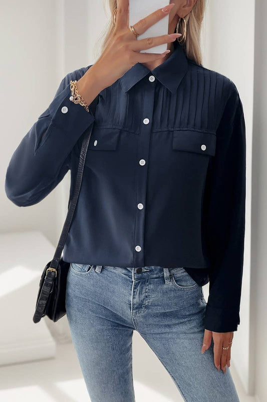 CWTBLL3720_NEW AUTUMN AND WINTER LONG-SLEEVED LAPEL SHIRT