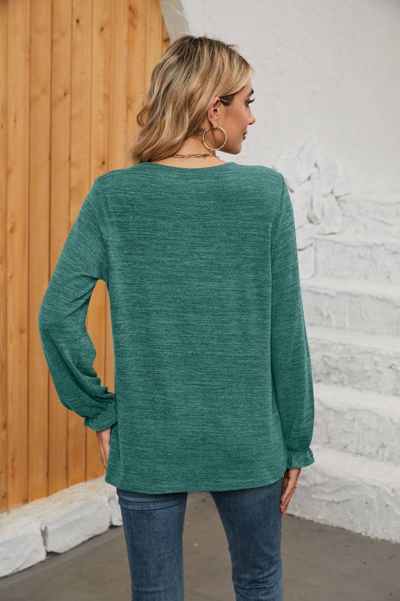 CWTBLL1048_SOLID COLOR LONG SLEEVE ROUND NECK CASUAL TOP