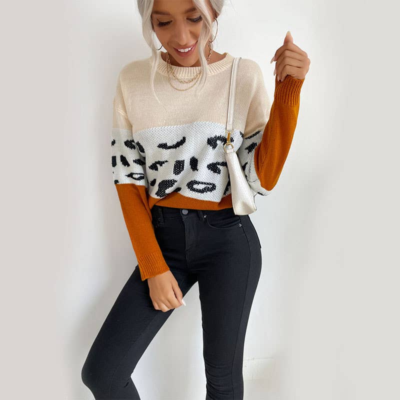 CASUAL COLOR MATCHING LONG-SLEEVED BASE SWEATER