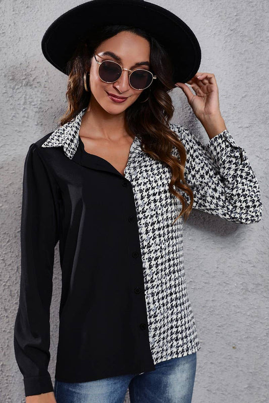 CWOCO1168_NEW PLAID PUFF SLEEVE LONG SLEEVE SHIRT