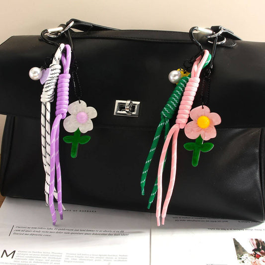 Colorful Acrylic Flower Keychain with Pearls