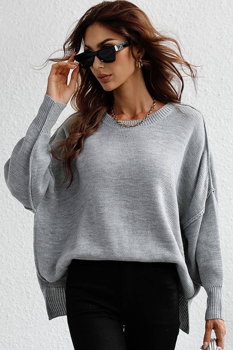 CWOSWL610 Oversized Long Sleeve Crew Neck Pullover Sweater