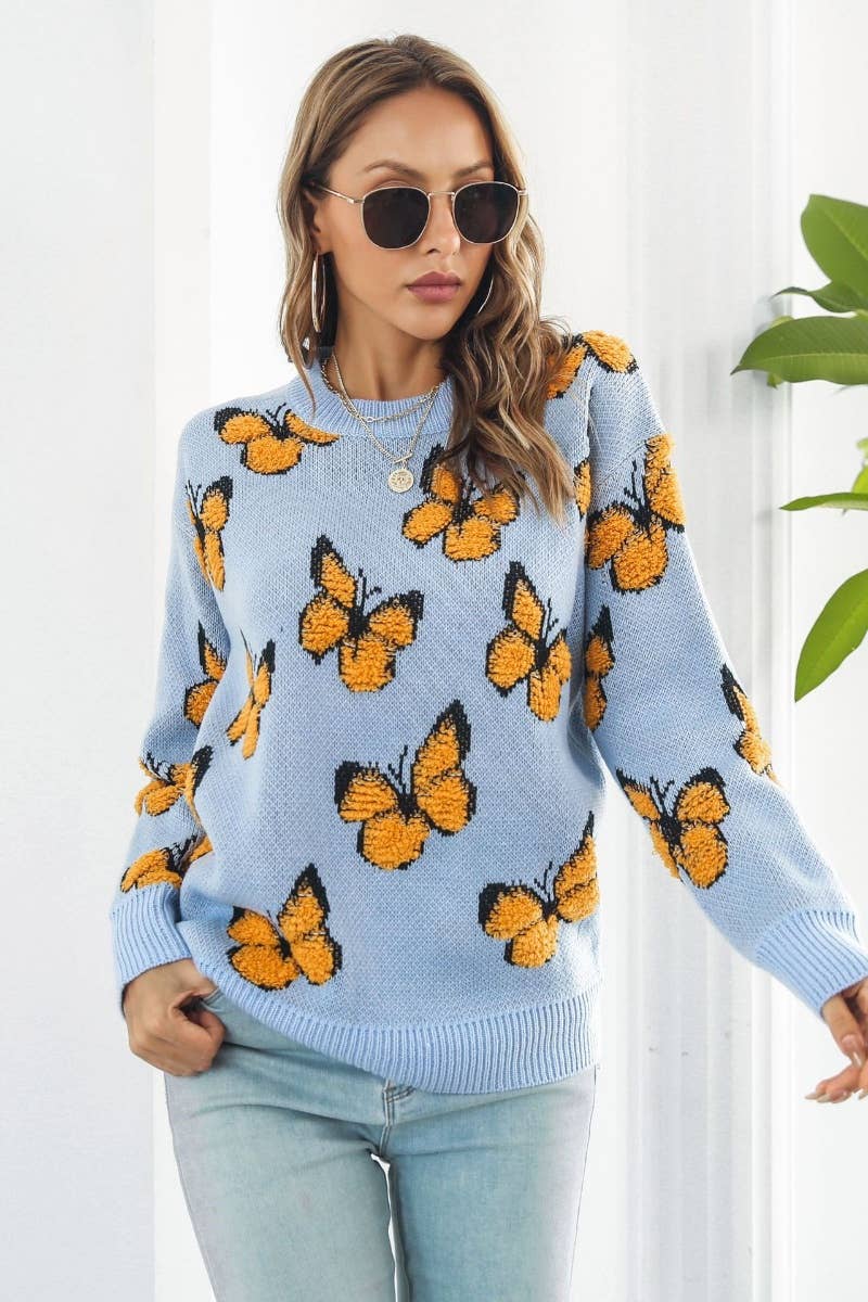 CWOSWL6374_KNIT LOOSE BUTTERFLY LONG-SLEEVED SWEATER