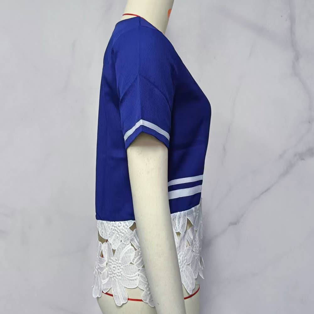 Crew-neck fashion short-sleeved lace T-shirt