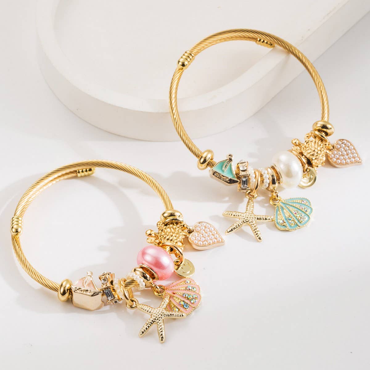 Beach Shell Starfish Steel Bracelet for Women_CWMM8476