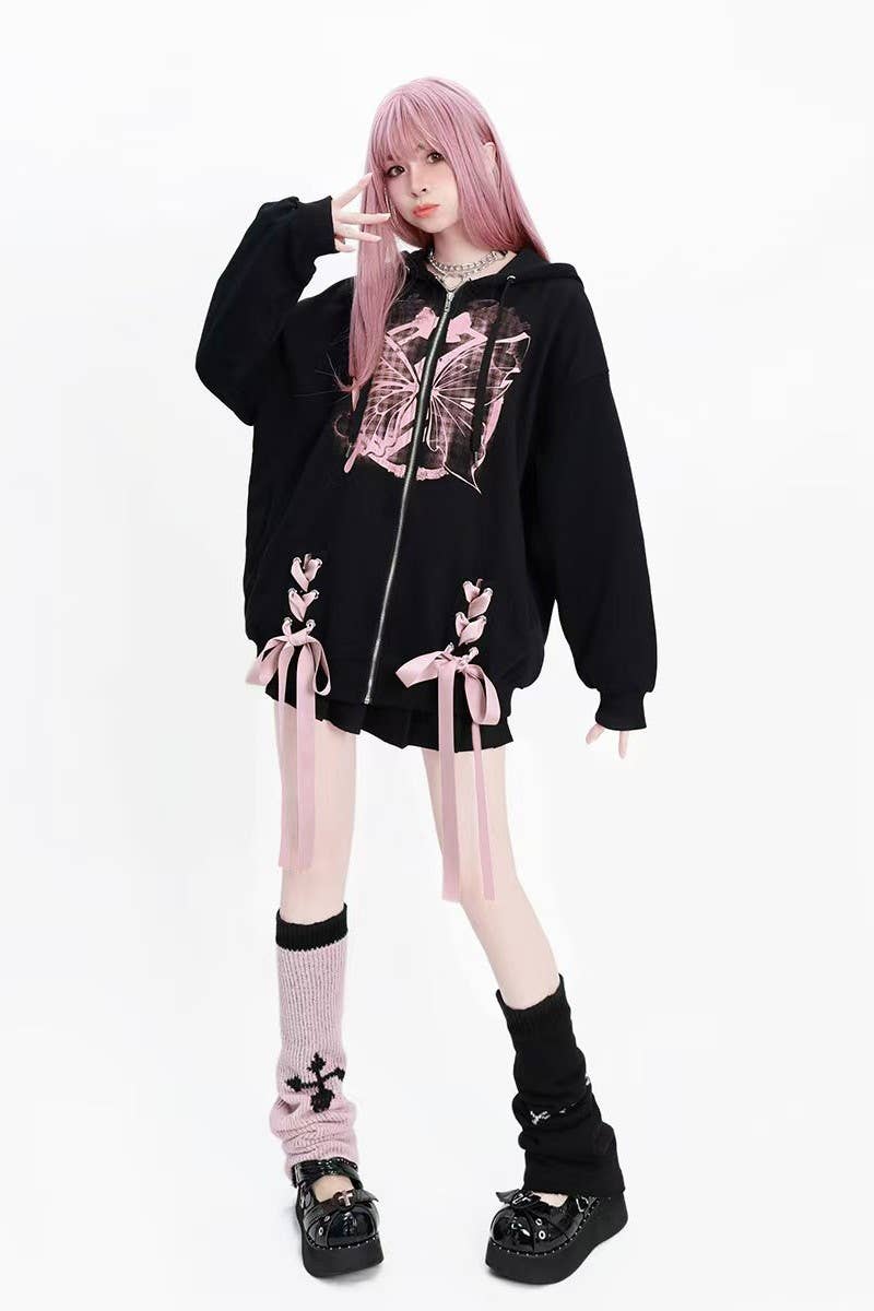 CWOHOL1114_BUTTERFLY PRINT ZIP UP LOOSE HOODIE JACKET
