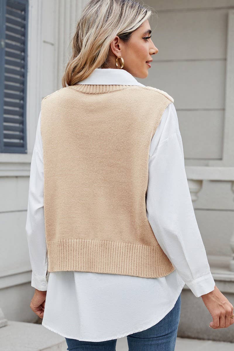 CWOV00138_SOLID COLOR V-NECK LOOSE VEST SWEATER