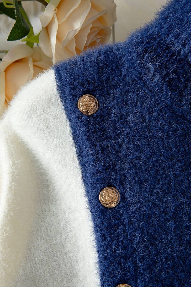 CWOSWL07459_ASYMMETRICAL BUTTON COLORBLOCK KNIT SWEATER