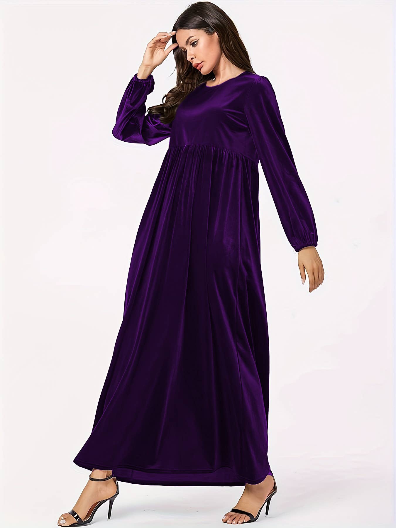 Fashionable round-neck velvet loose dress