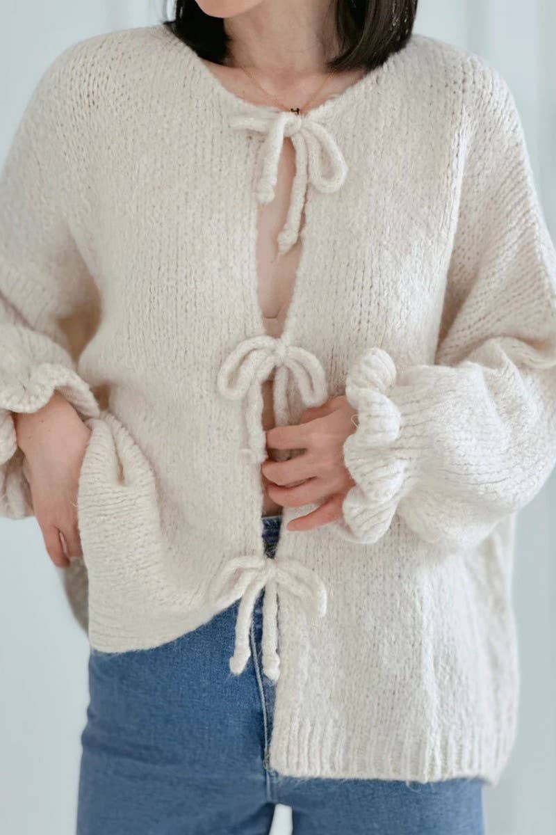 CWOSWL6748_SOLID COLOR LACE-UP PETAL CUFF KNIT TOP