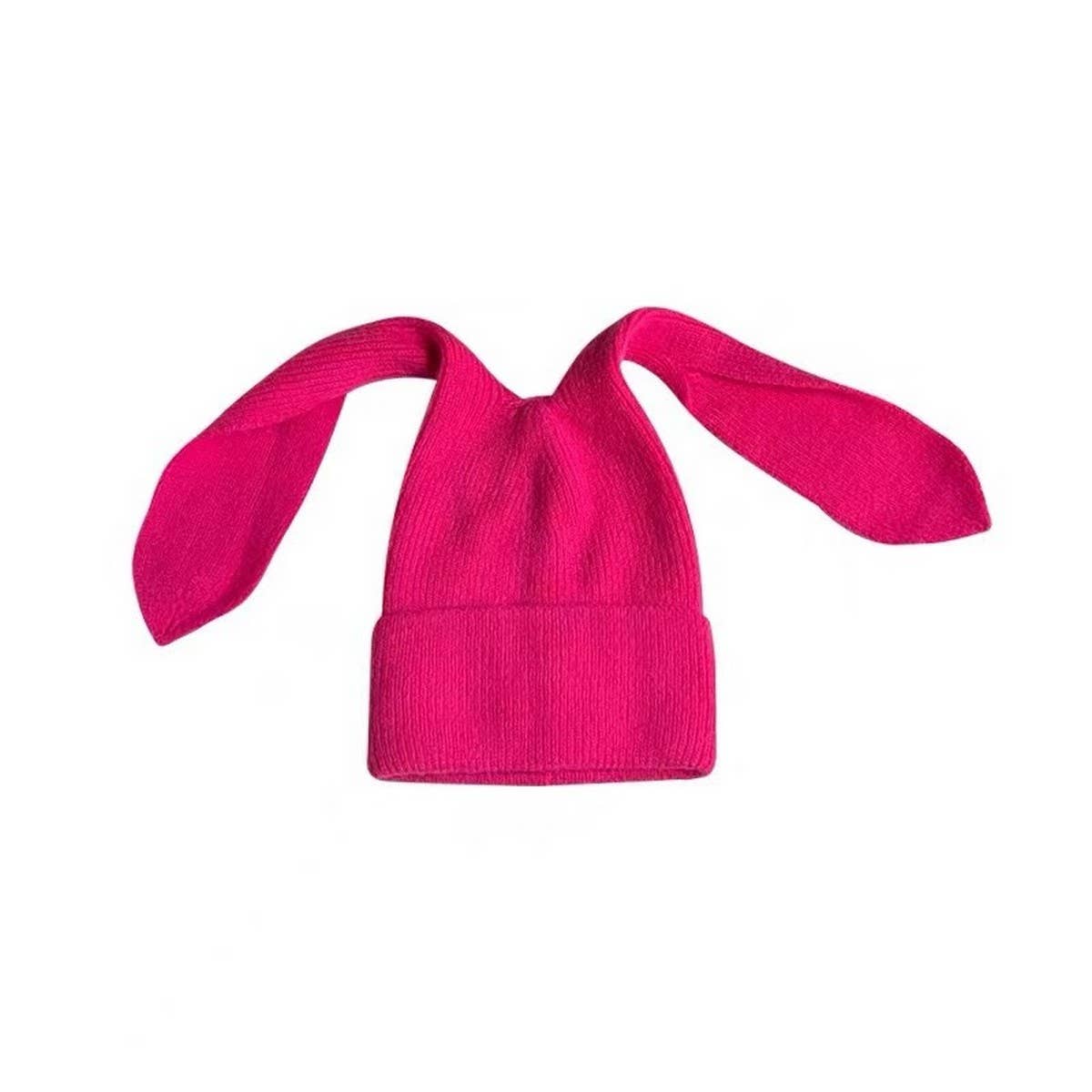 CWAH2212_SOLID COLOR LONG EAR RABBIT KNITTED WOOL HAT