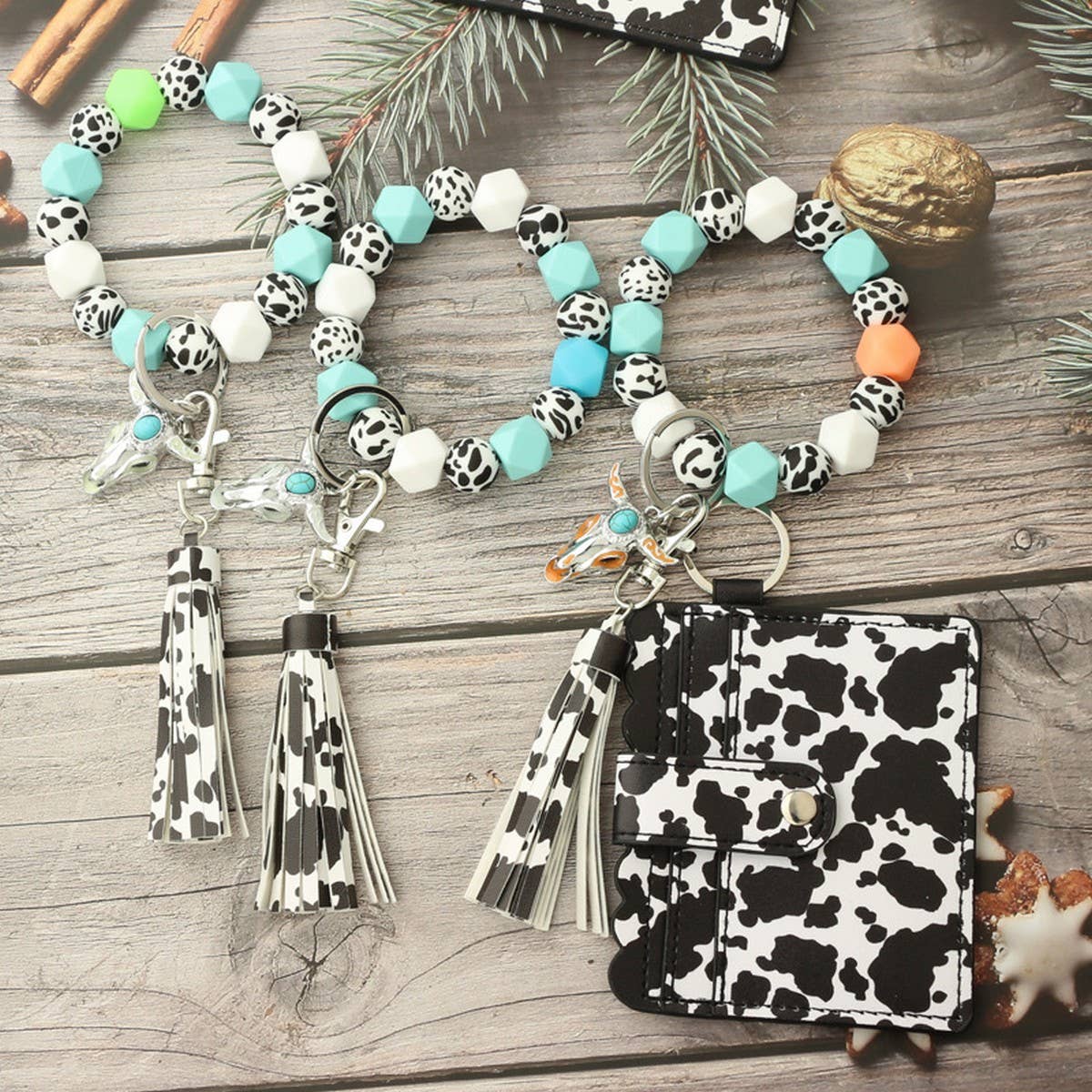 Glow Bull Head Silicone Bead Bracelet Keychain_CWAB5096