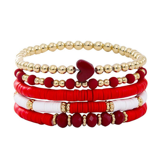 SOFT CLAY ELASTIC CORD HEART BRACELET SET_CWMM3519