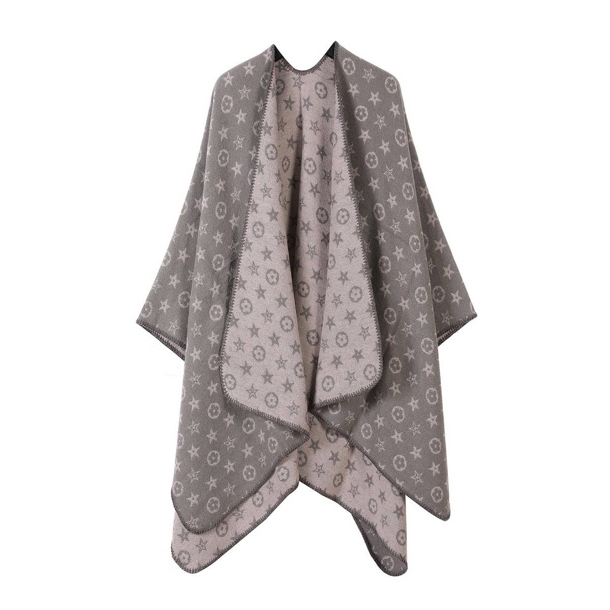 FAUX CASHMERE SHAWL CAPE WITH OUTER CAPE SCARF