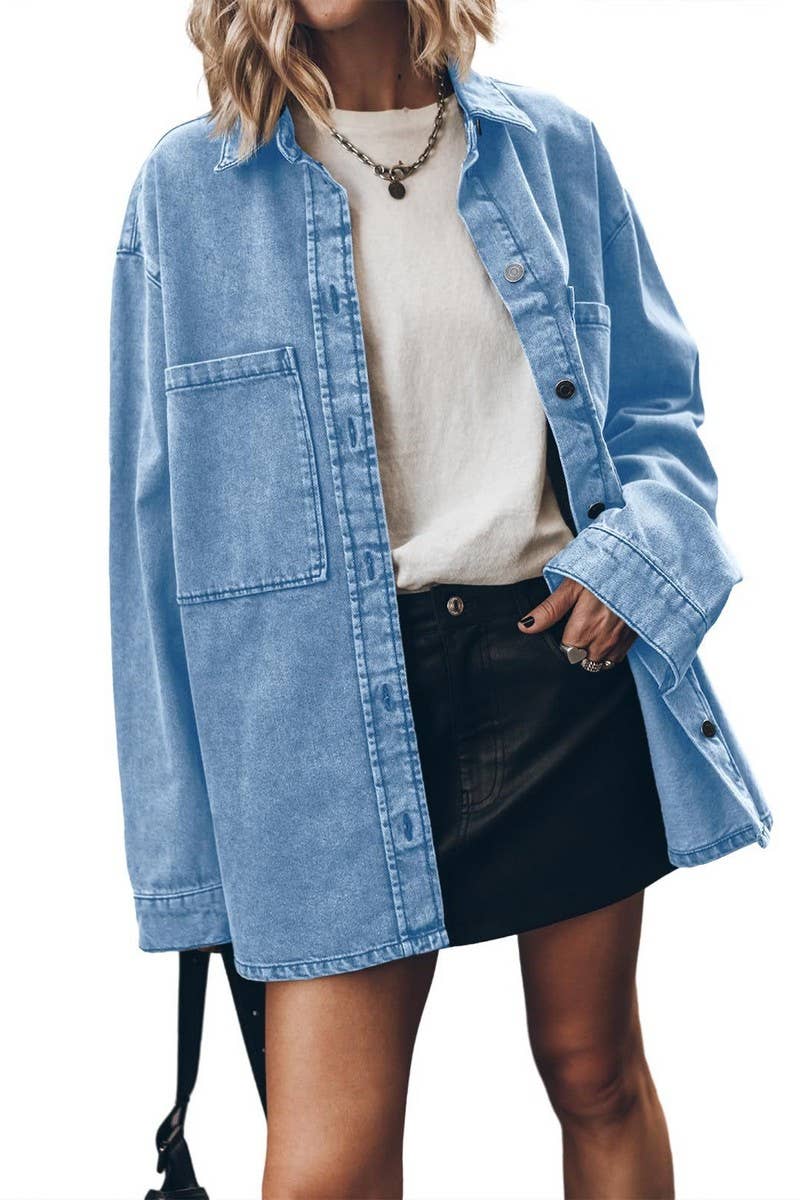 CWOCO1183_VINTAGE BLUE DENIM POCKETED LOOSE SHIRT