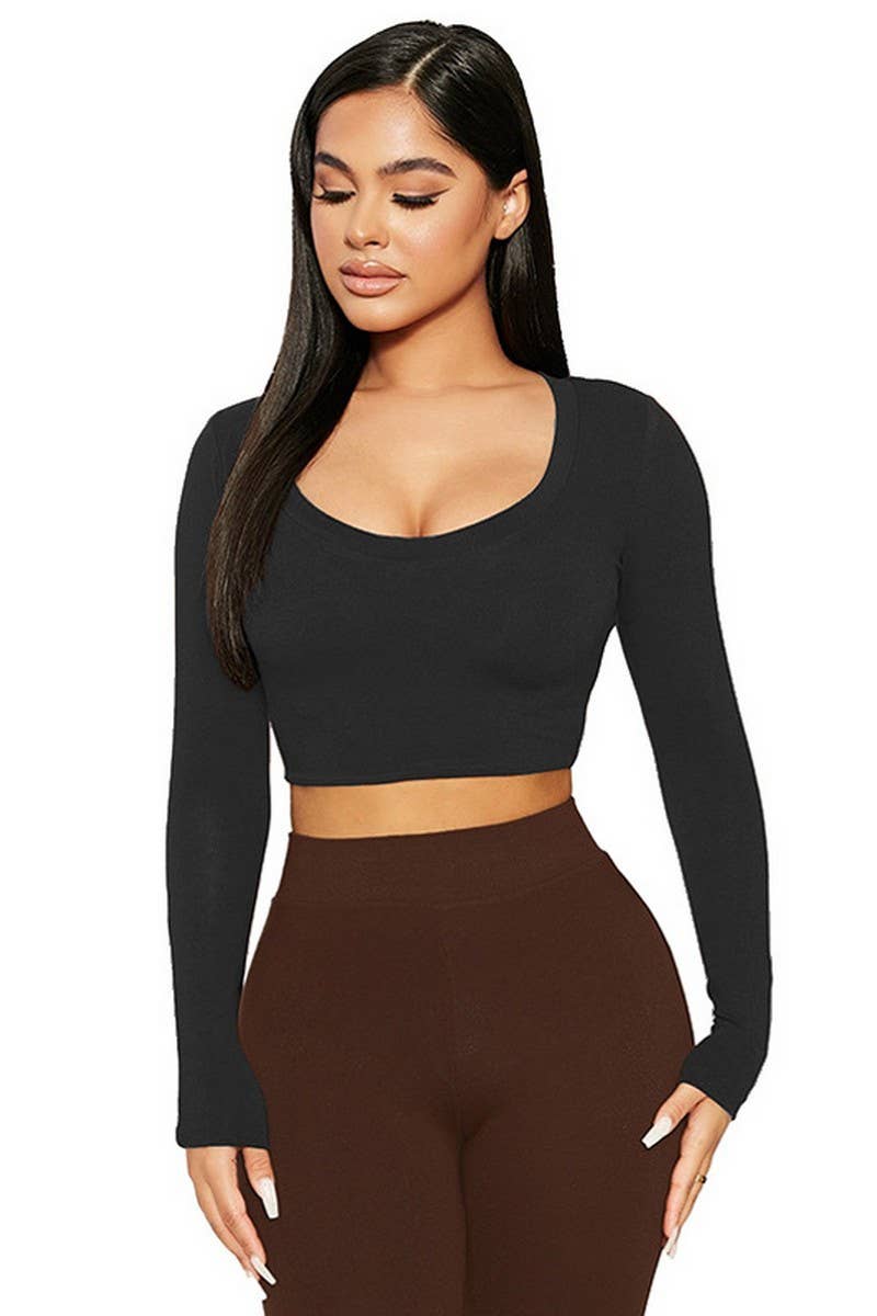 CWTBLL3777_SLIM FIT U NECK LONG SLEEVE BOTTOMING TOP