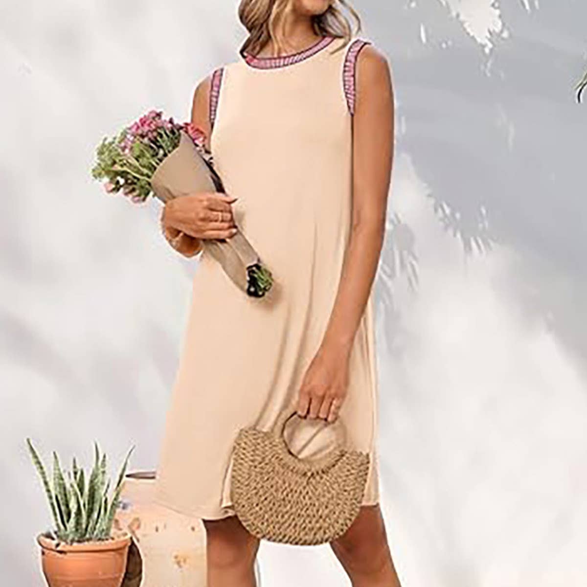 CREW-NECK LOOSE CASUAL SLEEVELESS MINI DRESS