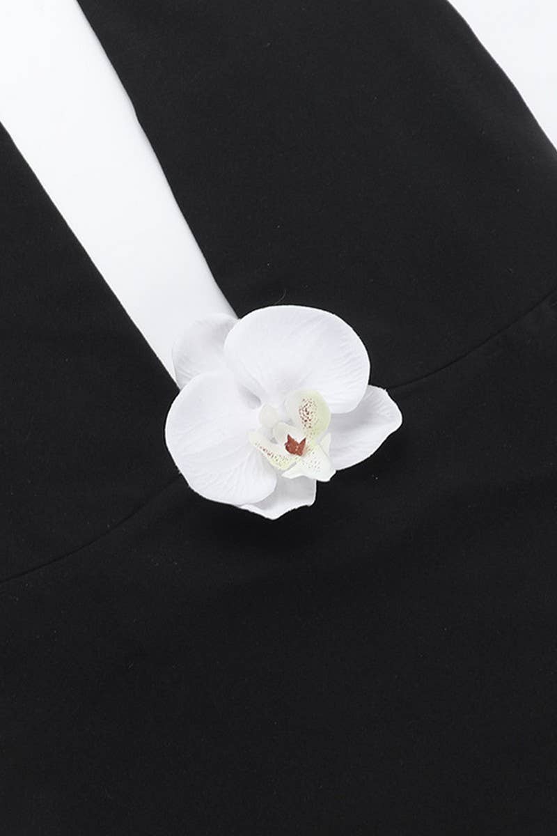 CWSS1114_HALTER FLORAL CROP TOP & HIGH WAIST SHORTS SET