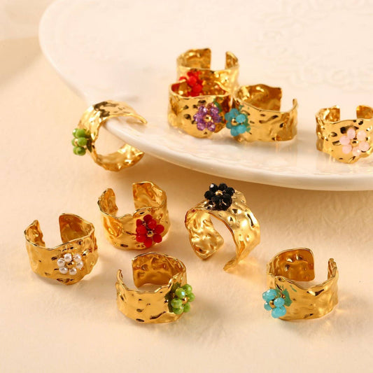18K Stainless Steel Open Ring with Flower Design_CWMM8938