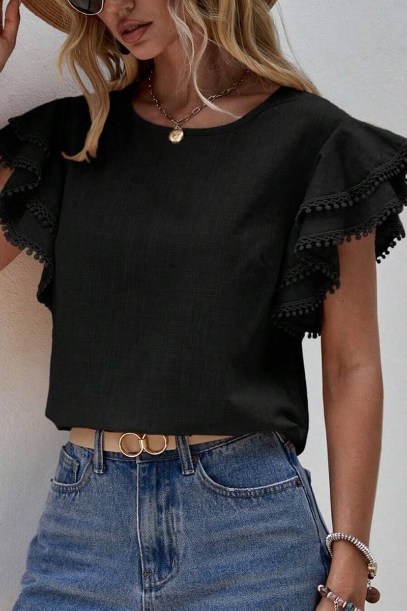 CWTSTS0665_WOMEN'S CASUAL ROUND NECK SUMMER LOOSE SHIRT