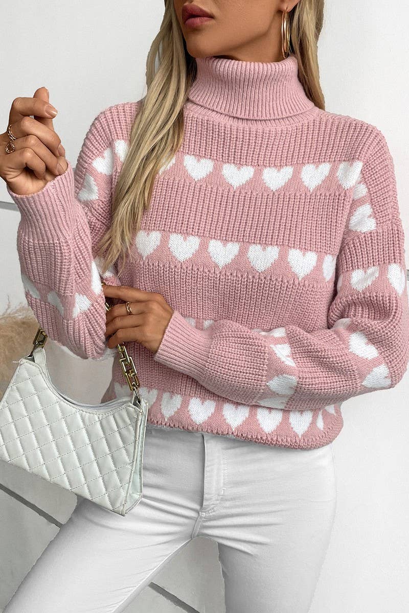 CWOSWL2872_LAPEL HEART PULLOVER LONG SLEEVE KNITTED SWEATER