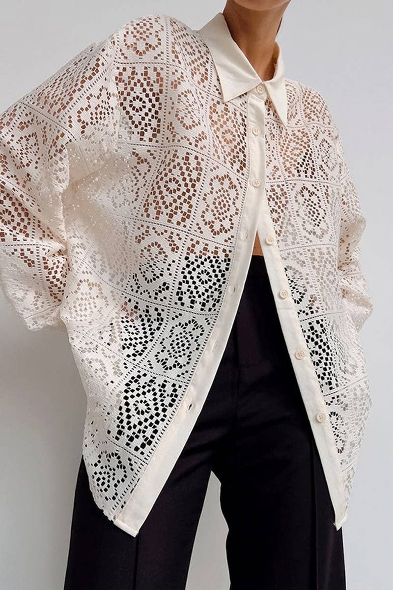 CWTBLL542_JACQUARD MICRO-SEE-THROUGH HOLLOW SHIRT