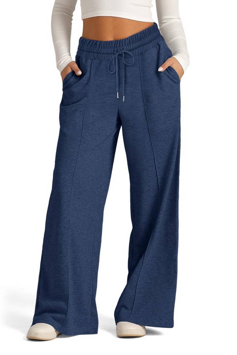 CWBLP1855_SOLID COLOR WAIST WIDE-LEG CASUAL TROUSERS