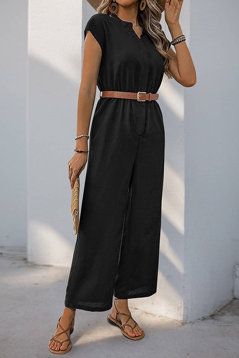 CWSJS1326_SOLID COLOR SMALL STAND COLLAR STRAIGHT JUMPSUIT