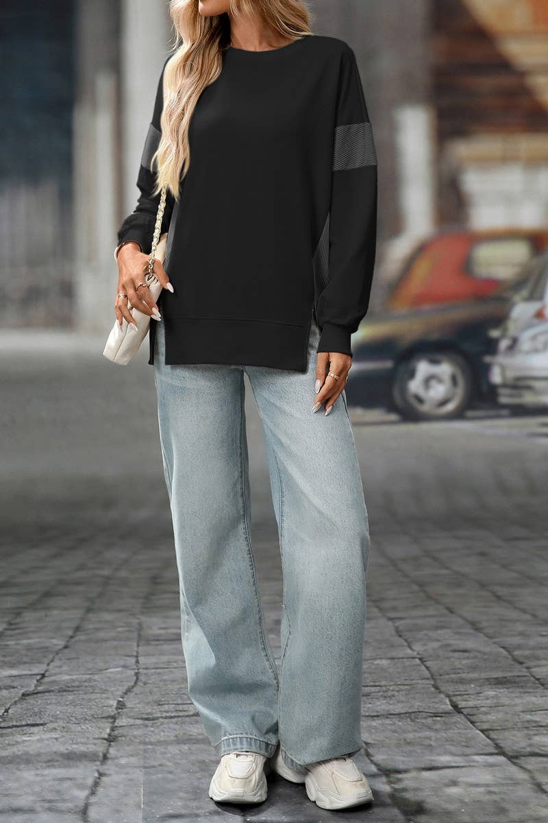 CWTBLL00828_COLORBLOCK CREWNECK CASUAL LOOSE SWEATSHIRT