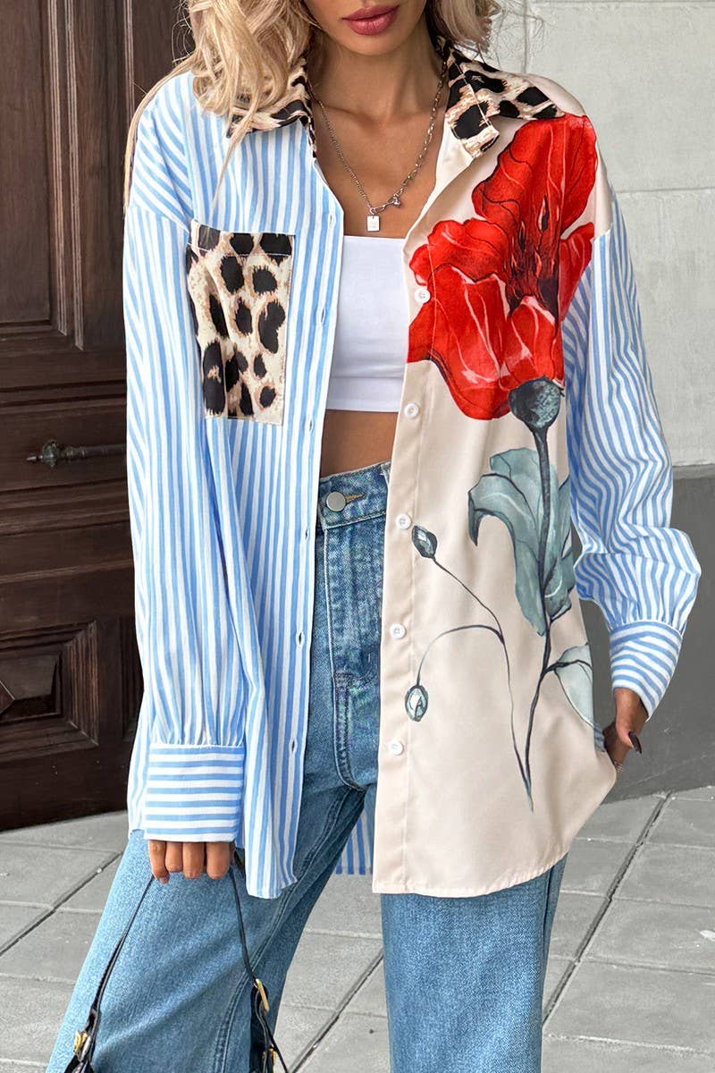 CWTSTL00957_CASUAL PRINTED STRIPED LONG-SLEEVED SHIRT