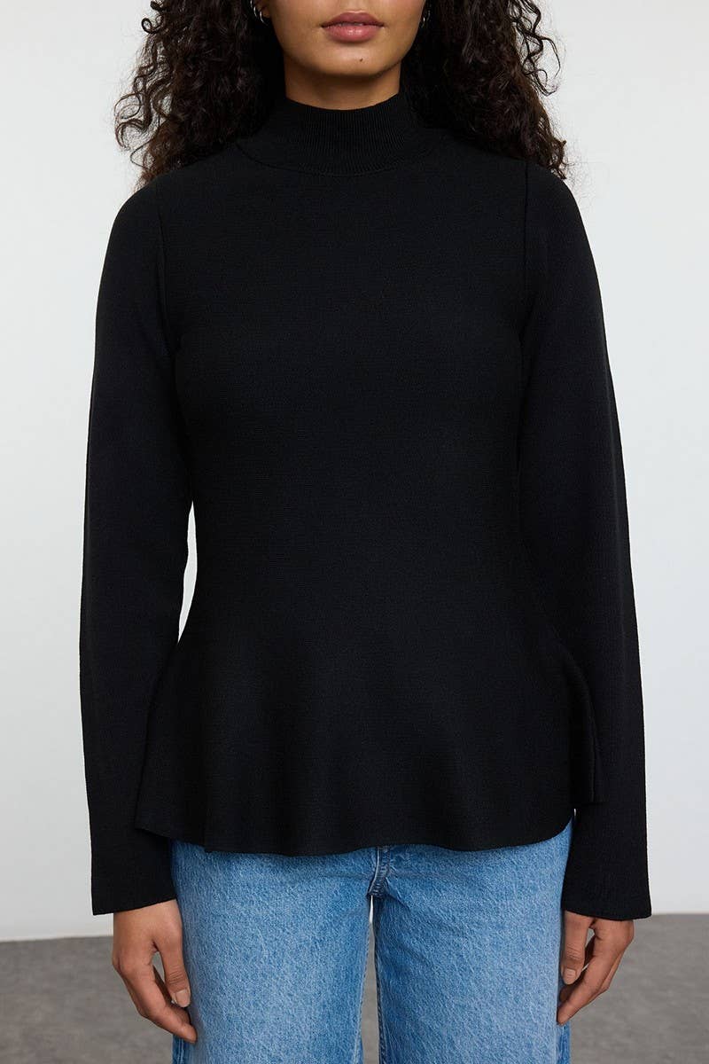 CWOSWL6956_SOLID COLOR HALF-HIGH COLLAR KNITTED SWEATER