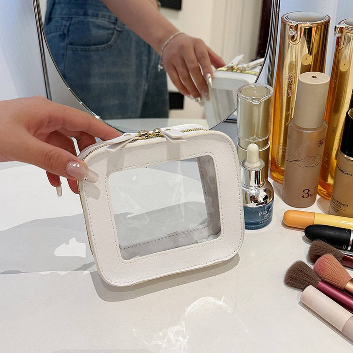 WHITE SIMPLE FASHION TRANSPARENT COSMETIC BAG_CWAB4368